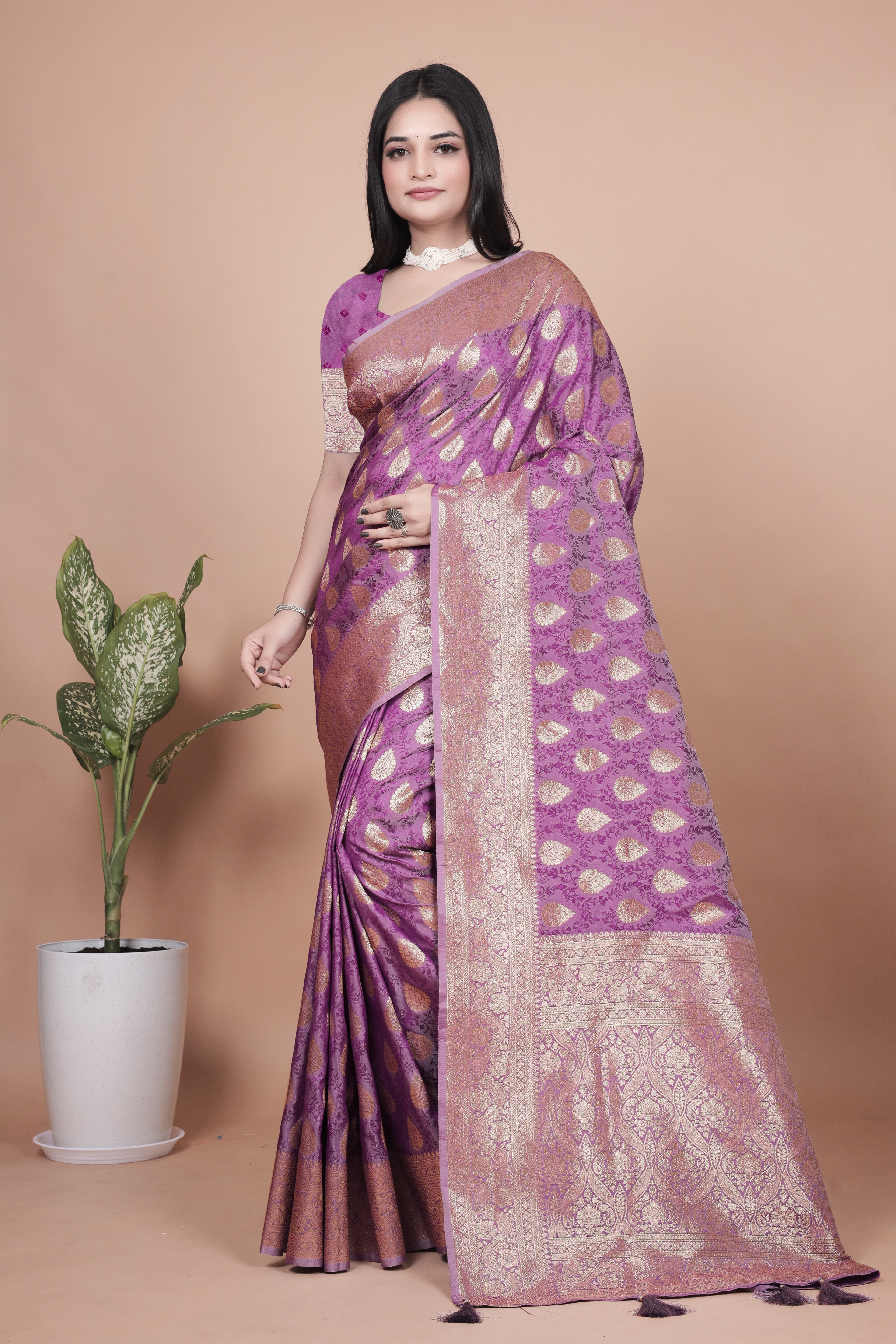 Banarasi Silk Saree with Golden Zari Weaving with 4 color option